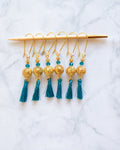 Stitch Markers Set of 6 "Oriental Princess" | Azure blue